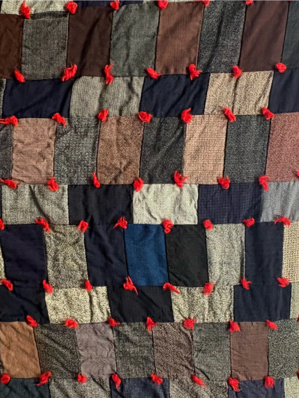 Patchwork Quilted Throw Heavy Wool Made From Men Suits Vintage Classic